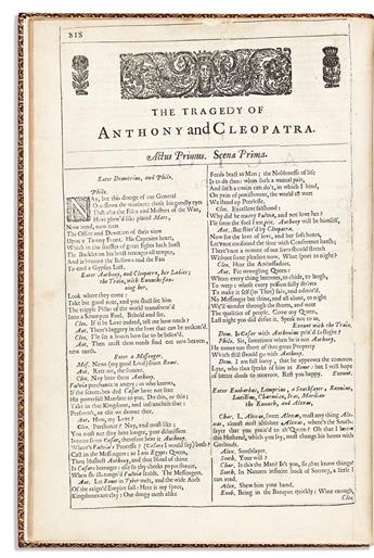 Shakespeare, William (1564-1616) Three Tragedies Extracted from the Third Folio: King Lear; Othello, the Moore of Venice; [and] Antony